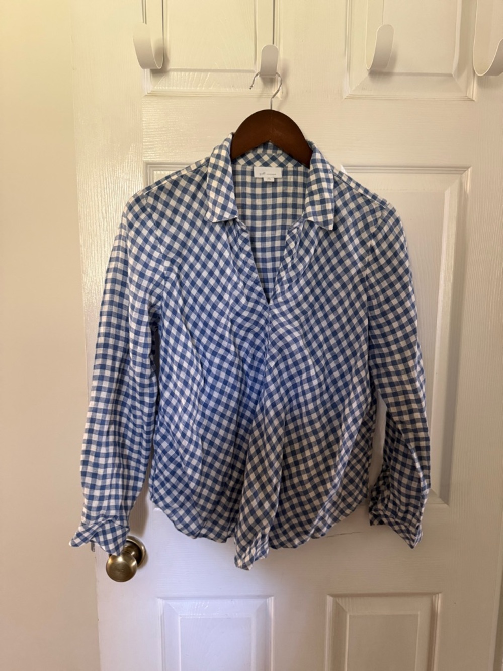 J. Jill Blue and White Gingham Button-Front Blouse